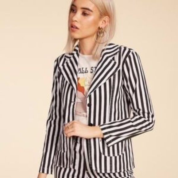 Sugarhigh Lovestoned White & Black Striped Cotton Jacket - Picture 1 of 4